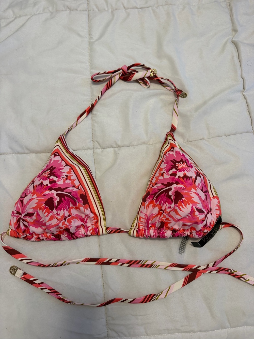 Victoria's Secret Floral Triangle Bikini Top with Striped Trim